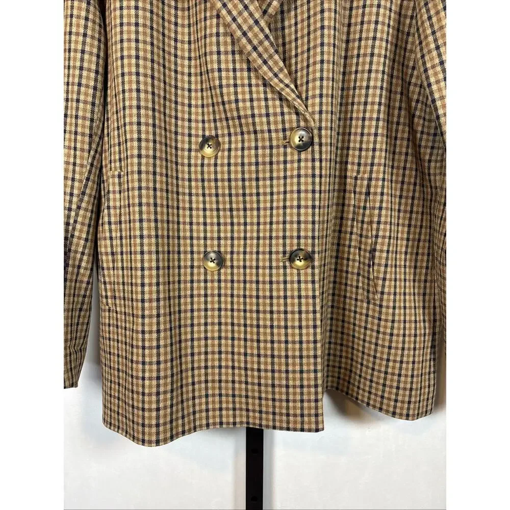 Madewell Caldwell Double Breasted Blazer Women XL Brown Plaid Oversized Academia